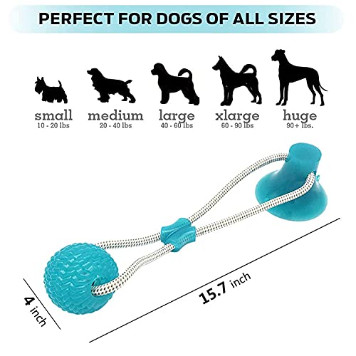POODLES Suction Cup Dog Toy, Self-Playing Tug of War Dog Toy with Chew Rubber Ball, Dog Rope Toys for Aggressive Chewers, Interactive Pet Tug Toy for Boredom, Indestructible Bite Toy Teething, Blue - Image 2