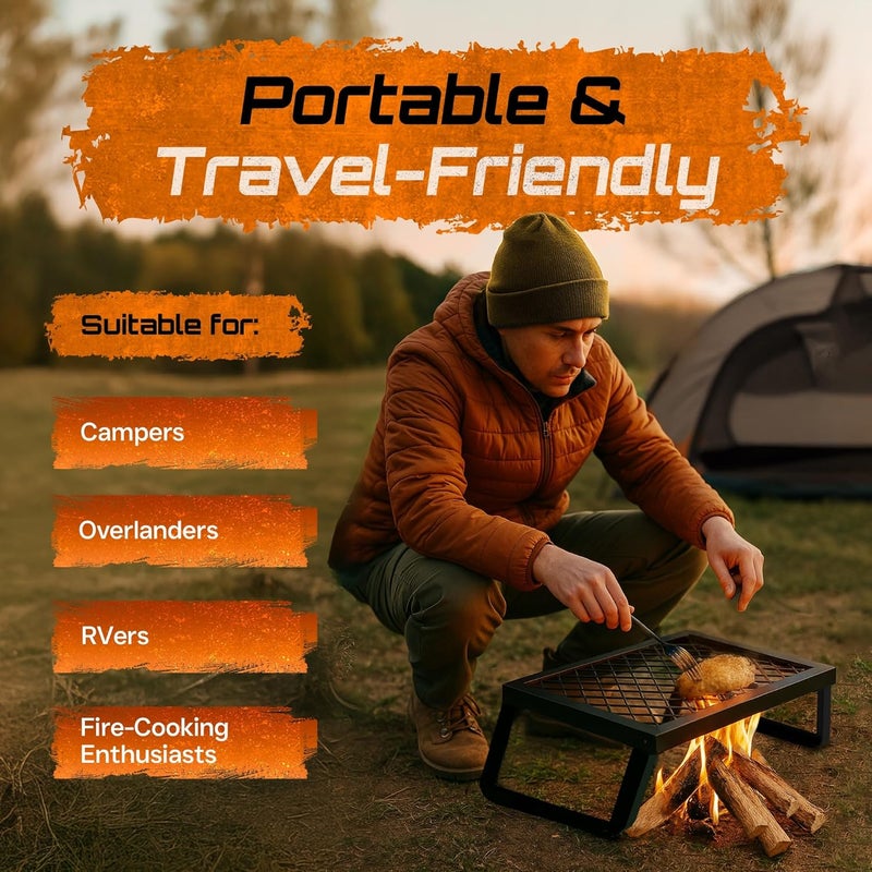 Adventure Seeka Campfire ( Folding Campfire Grill – Portable Over-Fire Grill with Food-Safe Coating, Heavy Duty Steel, Compact with Folding Legs - Camping, RV, Overlanding, Fire Pits) - Image 5