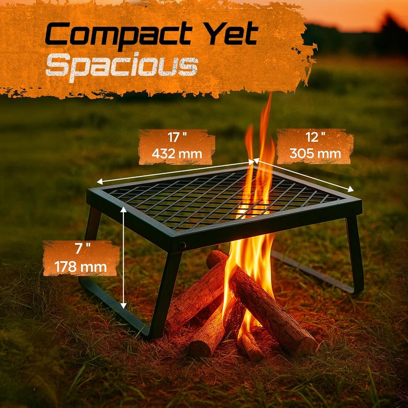 Adventure Seeka Campfire ( Folding Campfire Grill – Portable Over-Fire Grill with Food-Safe Coating, Heavy Duty Steel, Compact with Folding Legs - Camping, RV, Overlanding, Fire Pits) - Image 4