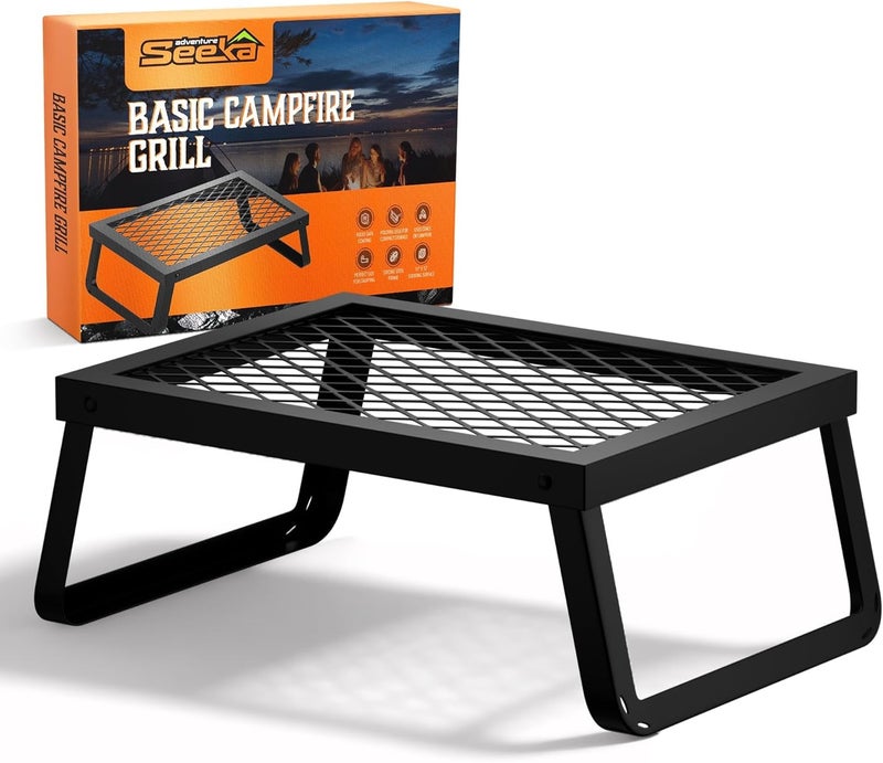 Adventure Seeka Campfire ( Folding Campfire Grill – Portable Over-Fire Grill with Food-Safe Coating, Heavy Duty Steel, Compact with Folding Legs - Camping, RV, Overlanding, Fire Pits) - Image 1