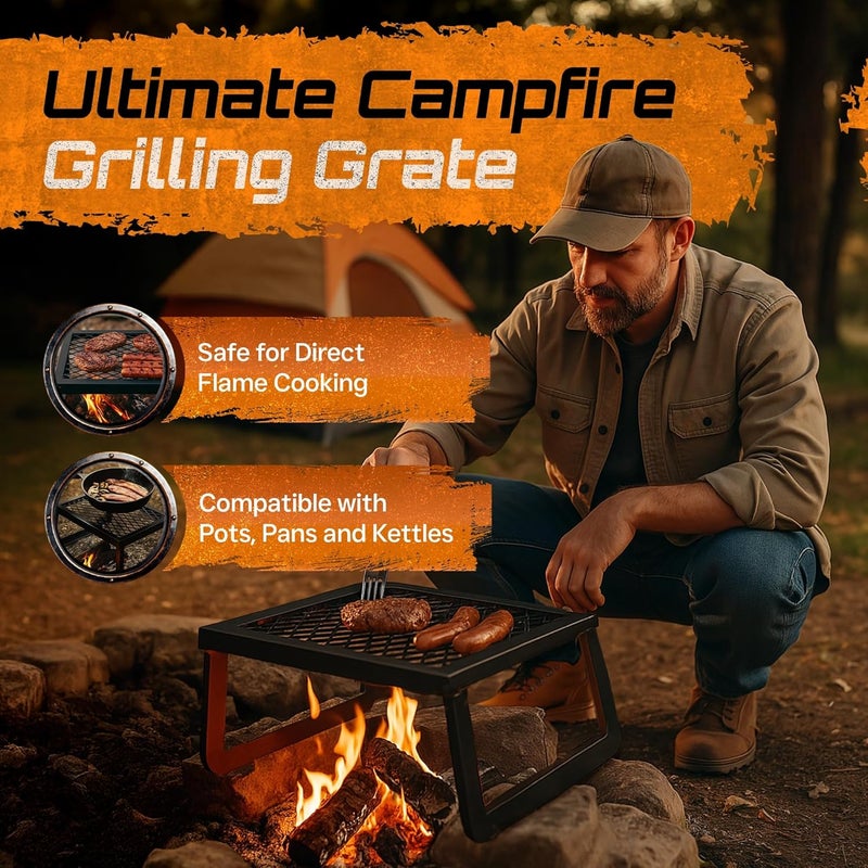 Adventure Seeka Campfire ( Folding Campfire Grill – Portable Over-Fire Grill with Food-Safe Coating, Heavy Duty Steel, Compact with Folding Legs - Camping, RV, Overlanding, Fire Pits) - Image 3