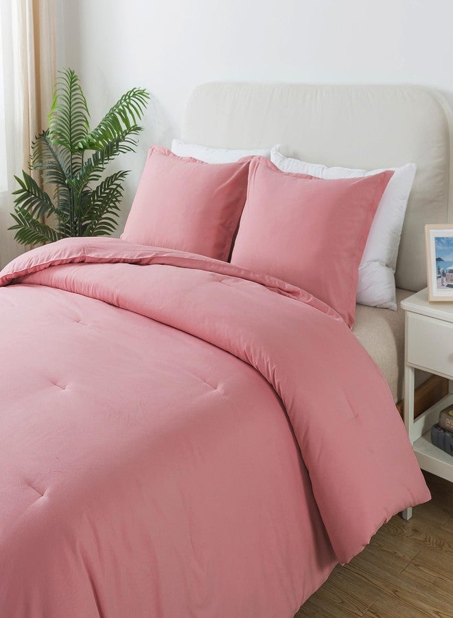 Caressma Pink Comforter Set Twin Size, Solid Blush Women Girls Pink Down Alternative Boho Bedding Comforter Set, Breathable Fluffy Microfiber Comforter (68"x90") for All Seasons with Pillowcase - Image 5