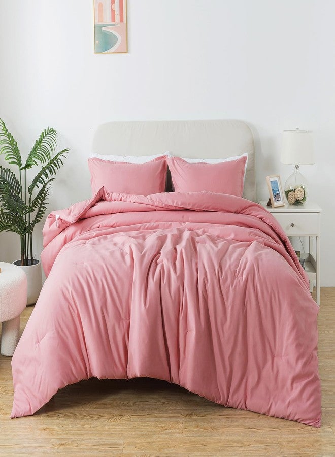 Caressma Pink Comforter Set Twin Size, Solid Blush Women Girls Pink Down Alternative Boho Bedding Comforter Set, Breathable Fluffy Microfiber Comforter (68"x90") for All Seasons with Pillowcase - Image 1