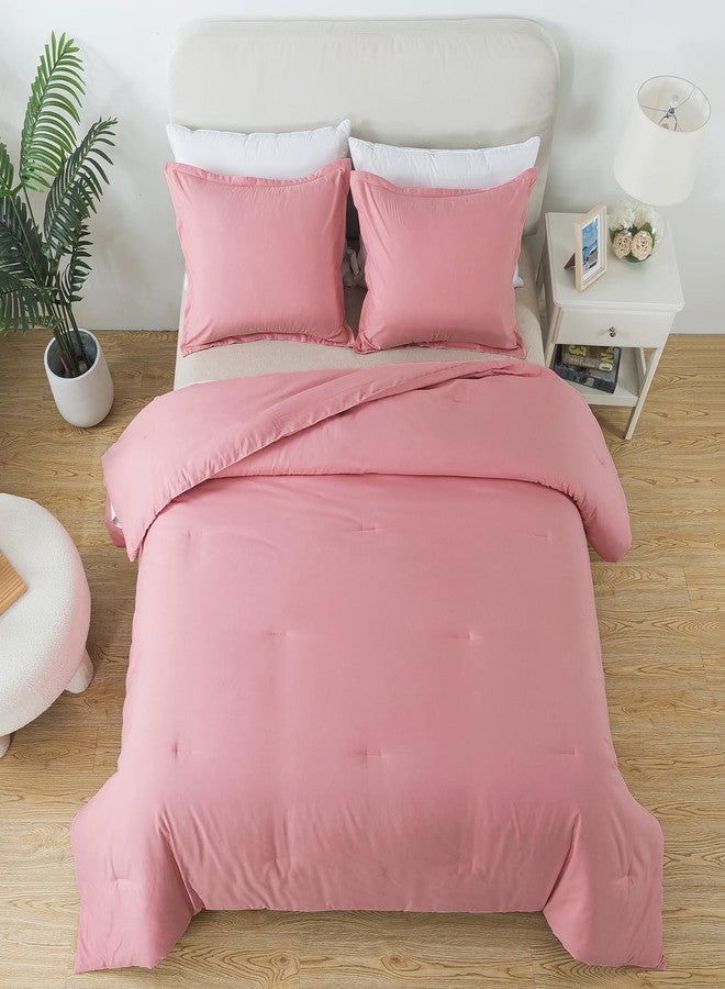 Caressma Pink Comforter Set Twin Size, Solid Blush Women Girls Pink Down Alternative Boho Bedding Comforter Set, Breathable Fluffy Microfiber Comforter (68"x90") for All Seasons with Pillowcase - Image 2