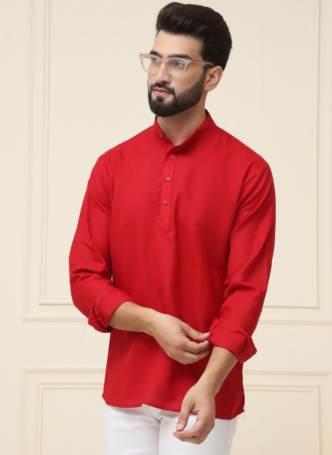 Sojanya Red Solid Straight Kurta for Men - Image 1