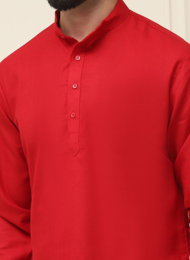Sojanya Red Solid Straight Kurta for Men - Image 3