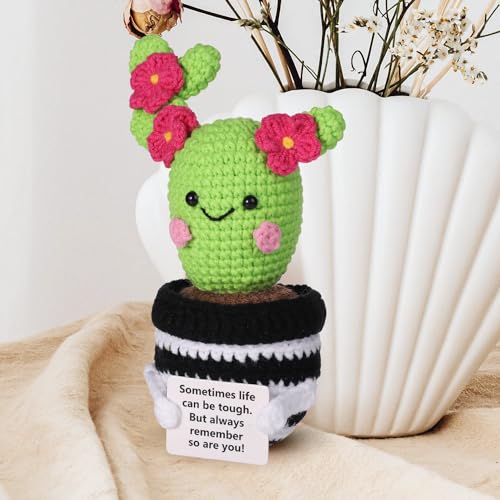 lasuroa Positive Cactus Crochet, 6.3 Inch Green Positive Knitted Plants Cactus Doll Toy Funny Holding Support Card Small Cactus Decorations for Mexico Christmas Party Birthday Gifts - Image 4