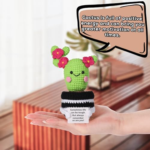 lasuroa Positive Cactus Crochet, 6.3 Inch Green Positive Knitted Plants Cactus Doll Toy Funny Holding Support Card Small Cactus Decorations for Mexico Christmas Party Birthday Gifts - Image 5