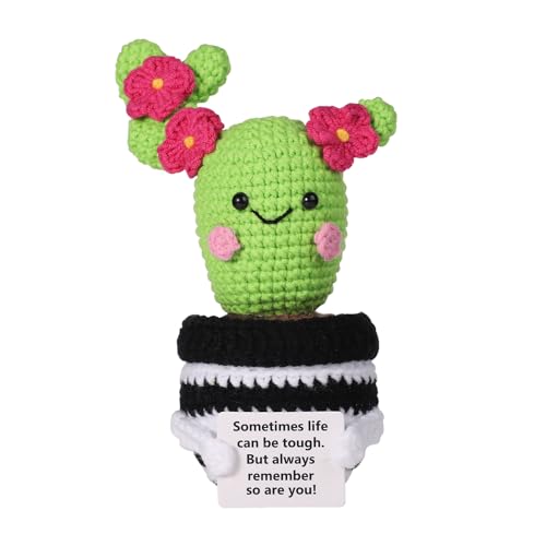 lasuroa Positive Cactus Crochet, 6.3 Inch Green Positive Knitted Plants Cactus Doll Toy Funny Holding Support Card Small Cactus Decorations for Mexico Christmas Party Birthday Gifts - Image 1