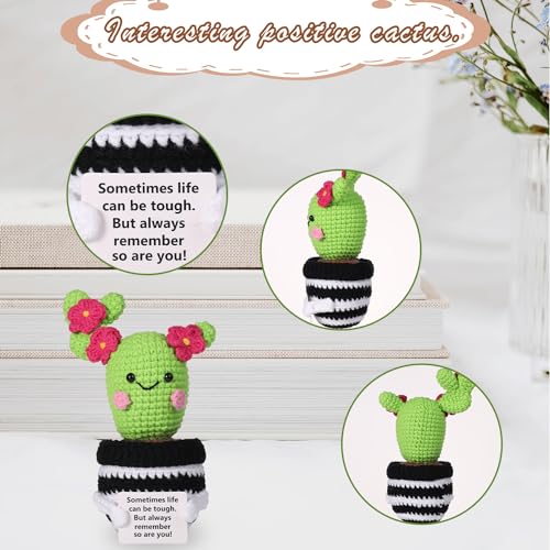 lasuroa Positive Cactus Crochet, 6.3 Inch Green Positive Knitted Plants Cactus Doll Toy Funny Holding Support Card Small Cactus Decorations for Mexico Christmas Party Birthday Gifts - Image 3