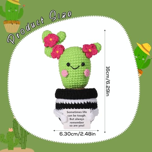 lasuroa Positive Cactus Crochet, 6.3 Inch Green Positive Knitted Plants Cactus Doll Toy Funny Holding Support Card Small Cactus Decorations for Mexico Christmas Party Birthday Gifts - Image 2