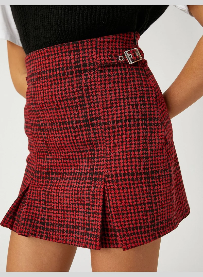 كوتون Mini Skirt Pleated Buckle Detail Patterned