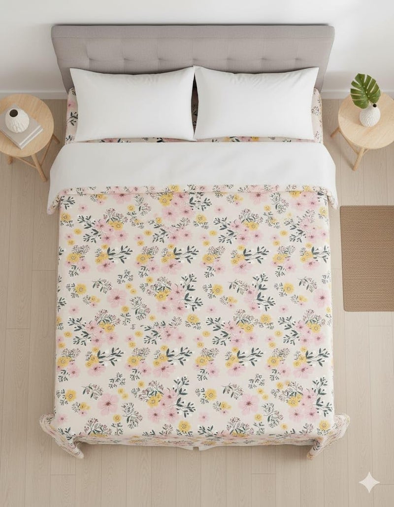 Temoli® Pure Cotton King Size Bedsheet with 2 Pillow Covers (108x108 Inch) – Soft, Breathable Summer Double Bed Sheet | Floral Multi Pattern - Image 5