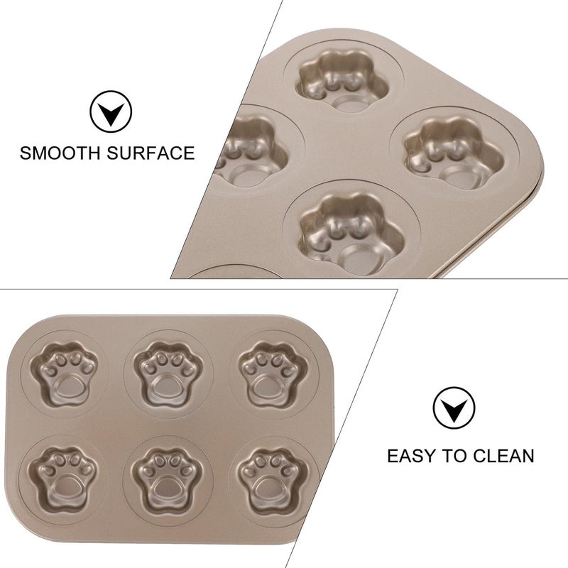 6-cavity Cat Paw Shape Carbon Steel Cake Molds Non-stick Cupcake Baking Pan for Dessert Making, Kitchen Bakeware Tool for Home and Party Use - Image 3