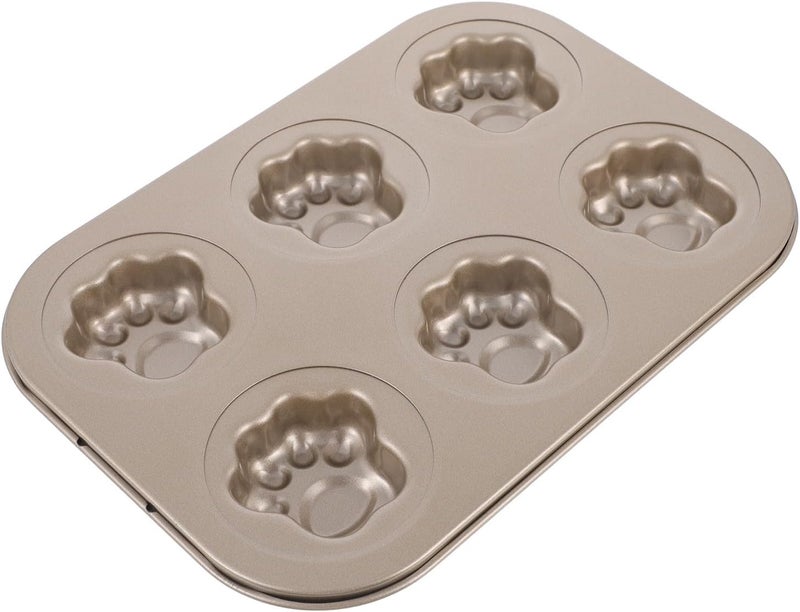6-cavity Cat Paw Shape Carbon Steel Cake Molds Non-stick Cupcake Baking Pan for Dessert Making, Kitchen Bakeware Tool for Home and Party Use - Image 1