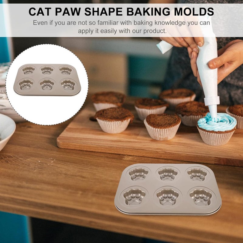 6-cavity Cat Paw Shape Carbon Steel Cake Molds Non-stick Cupcake Baking Pan for Dessert Making, Kitchen Bakeware Tool for Home and Party Use - Image 4