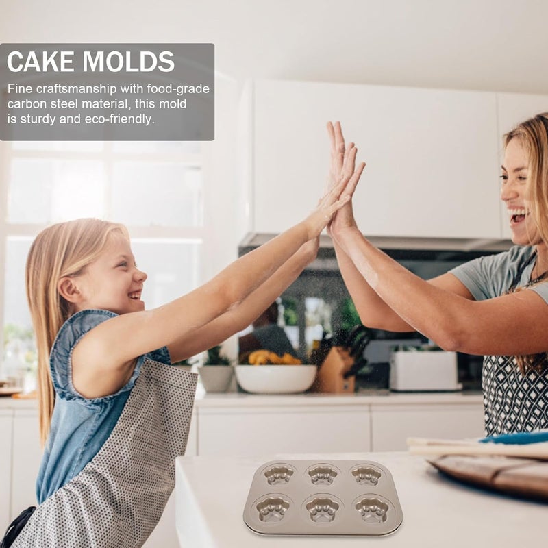 6-cavity Cat Paw Shape Carbon Steel Cake Molds Non-stick Cupcake Baking Pan for Dessert Making, Kitchen Bakeware Tool for Home and Party Use - Image 5