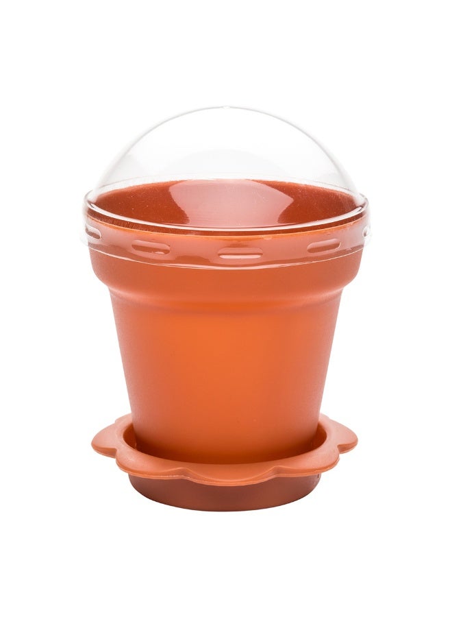 Restaurantware 6 Ounce Cupcake Flower Pots, 100 Disposable Dessert Flower Pots - Lids Included, With Removable Saucer Base, Brown Plastic Cupcake Pot Holders, For Cake, Puddings, And Desserts - Image 1