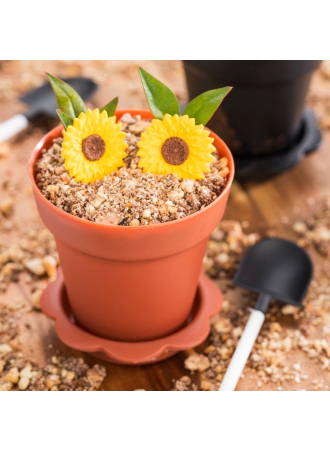 Restaurantware 6 Ounce Cupcake Flower Pots, 100 Disposable Dessert Flower Pots - Lids Included, With Removable Saucer Base, Brown Plastic Cupcake Pot Holders, For Cake, Puddings, And Desserts - Image 3