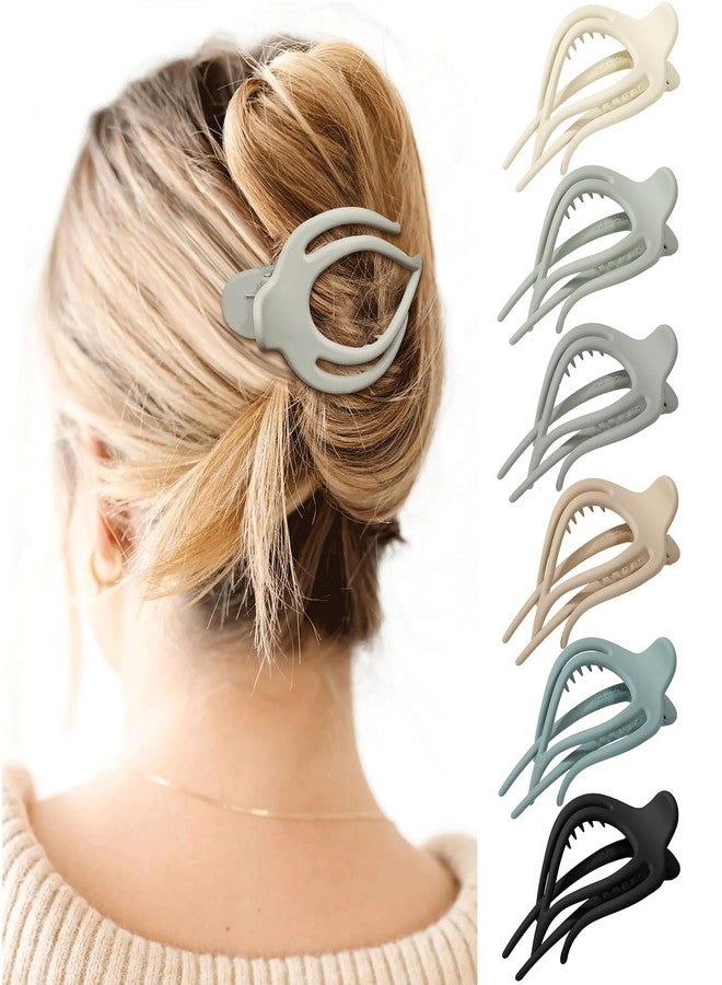 AWAYTR French Concord Hair Clips Claw - 6Pcs Side Slid Flat Hair Clips for Volume Strong Hold No Slip Grip Hair Claw Clips for Women Girls Thick Thin Hair (Matte Curved(Medium,4 inches) #1) - Image 1