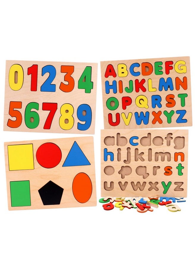 Toyshine Toyshine Pack of 4 Wooden Toddler Puzzles | 123, Small ABC and Capital ABC and Shapes | Kids Educational Preschool Puzzles for Children Babies Boys Girls  - Image 1
