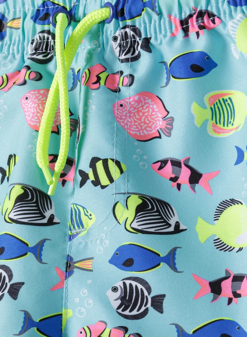 MINOTI Boys' Swim Shorts with Elastic Waist and Adjustable Drawstring