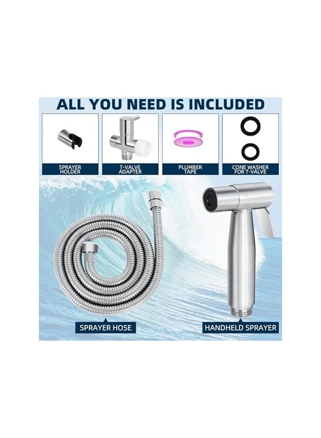 The Bros Handheld Bidet Sprayer for Toilet,Bidet Sprayer Kit with 1.5m Hose/Fixed Seat/Triangle Valve,Spray Gun for Toilet Muslim Shower for Personal Hygiene - Image 2