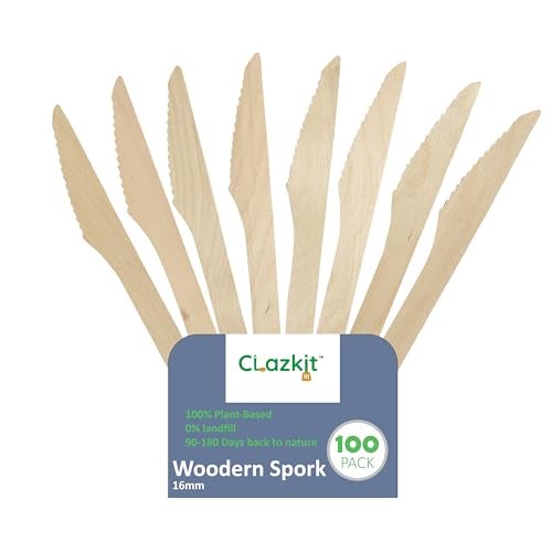 Clazkit Biodegradable Wooden Spork 16cm | Disposable Areca Leaf Spork for Food | Compostable, Leak Proof, Ecofriendly, Safe & Hygienic | Dinnerware for Party, Events |Pack of 100 - Image 1