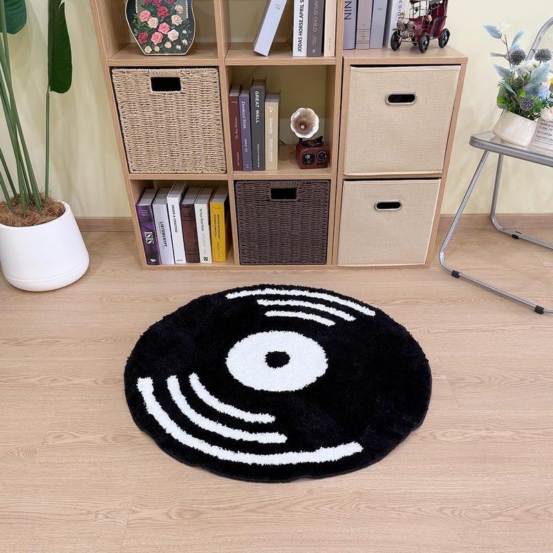 LAKEA Creative Vinyl Record Tufted Rug Indoor Aesthetic Home Decoration Round Tufting Soft Rug Horror Movie Safety Mat (31.5 X 31.5 inch) - Image 5
