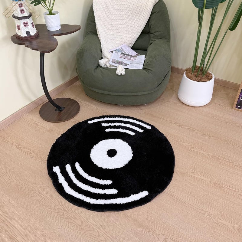 LAKEA Creative Vinyl Record Tufted Rug Indoor Aesthetic Home Decoration Round Tufting Soft Rug Horror Movie Safety Mat (31.5 X 31.5 inch) - Image 4