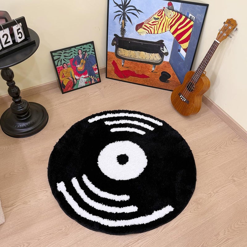 LAKEA Creative Vinyl Record Tufted Rug Indoor Aesthetic Home Decoration Round Tufting Soft Rug Horror Movie Safety Mat (31.5 X 31.5 inch) - Image 3