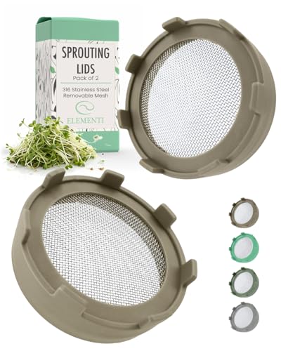 Elementi Sprouting Kit - Set of 2 Sprouting Lids for Wide Mouth Mason Jars, Sprouts Growing Kit for Bean Sprouts (Mushroom) - Image 1