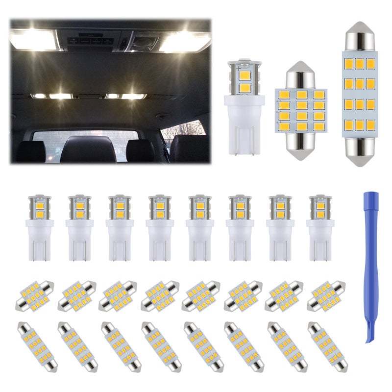 iFunyLED 24 Pieces Dome Light LED Car Interior Bulb Kit Set 194 T10 DE3175 578 31mm 42mm Bulbs Interior Replacement Lights for Car Map License Plate Door Side Marker Cornering Trunk Light  Warm White
