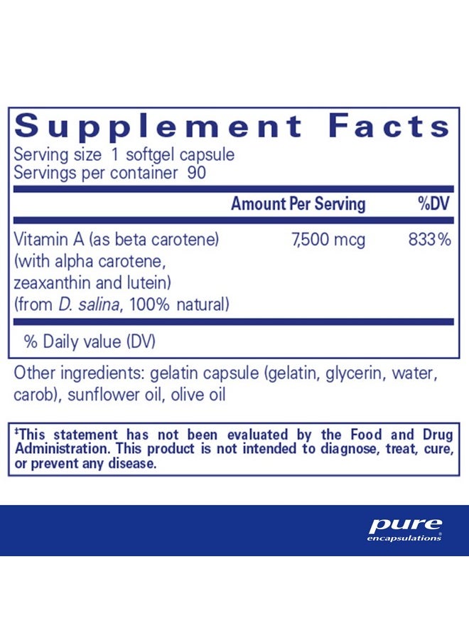 Pure Encapsulations - Beta Carotene (With Mixed Carotenoids) ; Hypoallergenic Antioxidant And Vitamin A Precursor Supplement ; 90 Softgel Capsules - Image 1