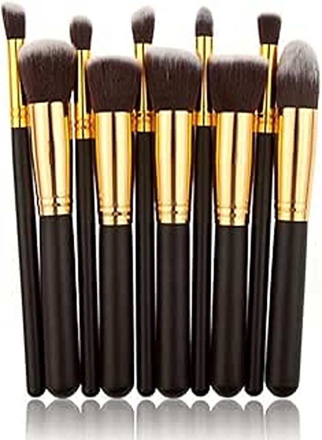 Cosmetic Makeup Beauty Brushes Tool Set Kit (2724716714553, Black Gold)- 10 Pieces