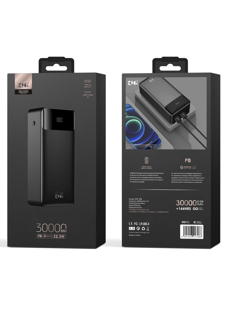 KPG308 30000mAh Portable Power Bank with TYPE-C input Output and Lightning Input 22.5W - Image 2