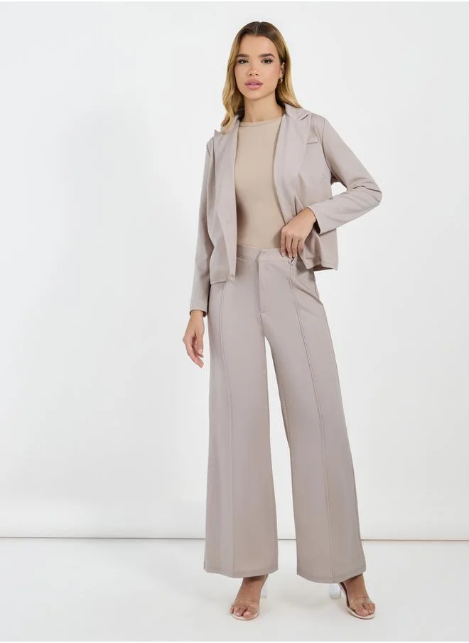 Styli Regular Fit Short Length Blazer & Wide Leg Tailored Pants Co-Ords