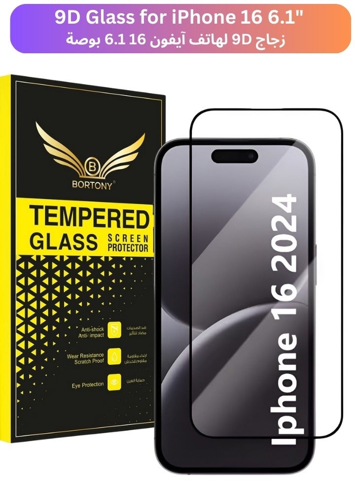 BORTONY Screen protector for iPhone 16 9D Tempered Glass Screen Protector HD Full Coverage Scratch Resistant Bubble Free Easy Installation Anti-Glare Tempered Glass for iPhone 16 6.1 inch - Image 1