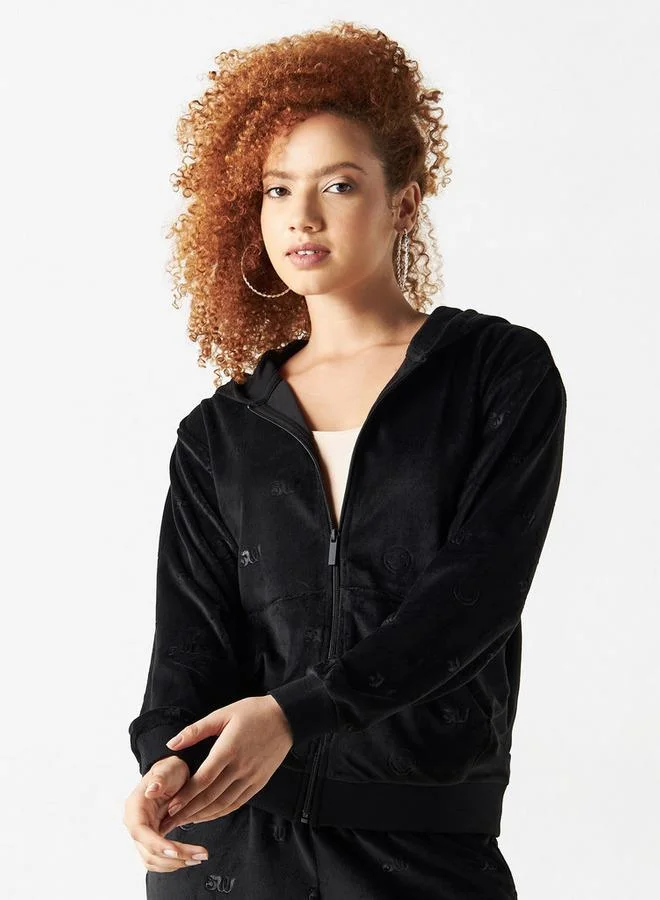 Smiley World Detail Zip Through Hoodie with Kangaroo Pocket