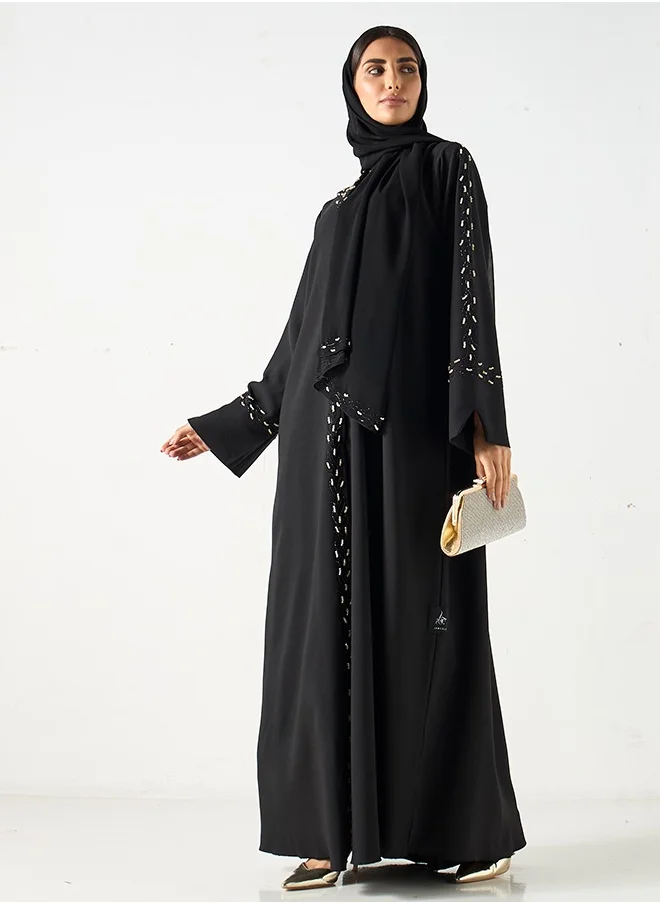 JAMEELA Black Abaya with rhinestones embellishments