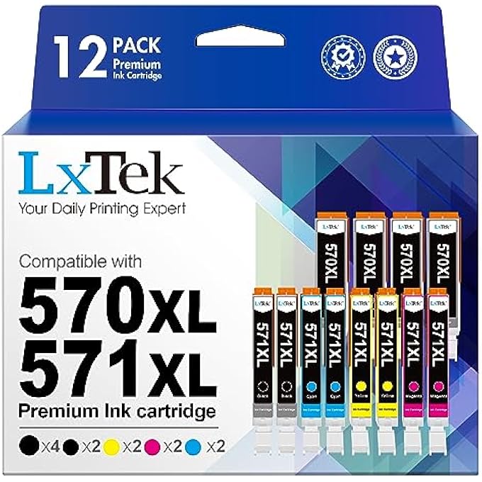 COMPATIBLE INK CARTRIDGE REPLACEMENT FOR CANON PGI-570 CLI-571 570XL 571XL FOR CANON PIXMA TS5050 MG5750 TS5051 MG6851 MG6850 MG5700 MG5751 MG5753 MG6852 (YELLOW BLACK MAGENTA CYAN,12-PACK - Image 1