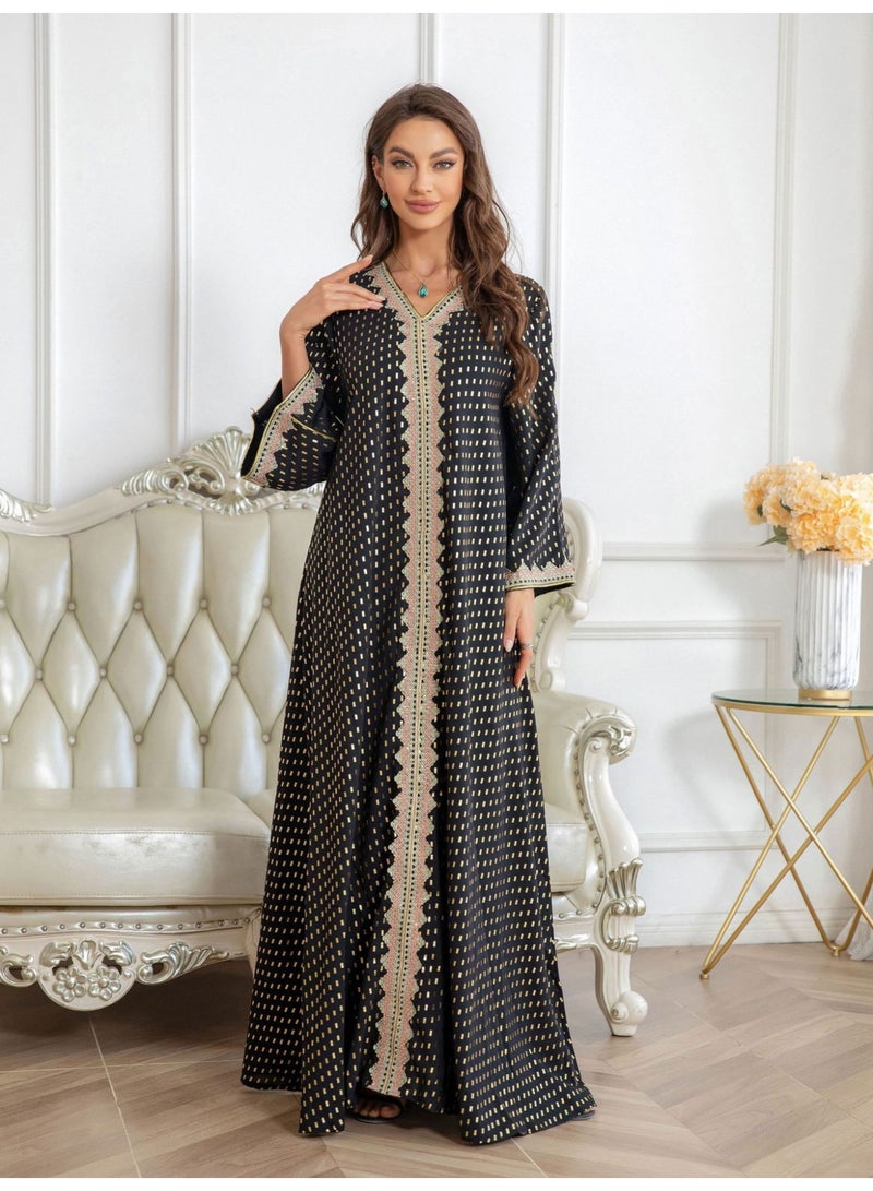 Muslim hot stamping simple lace slim fitting women's robe dress - Image 2