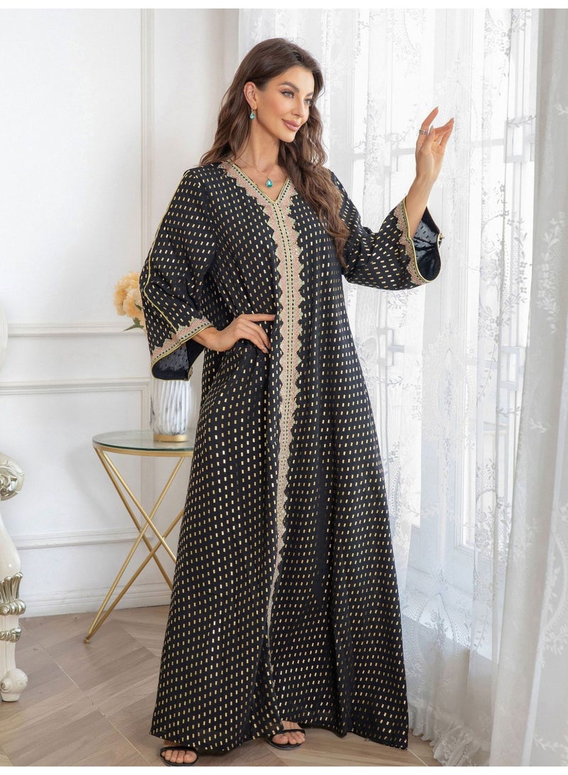 Muslim hot stamping simple lace slim fitting women's robe dress - Image 4