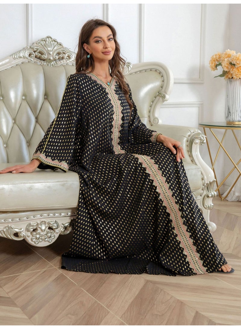 Muslim hot stamping simple lace slim fitting women's robe dress - Image 1