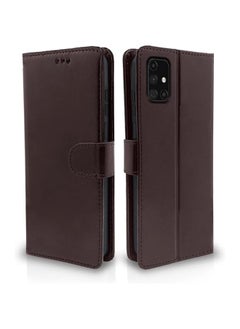 Samsung Galaxy M31s Flip Case Leather Finish | Inside TPU with Card Pockets | Wallet Stand and Shock Proof | Magnetic Closing | Complete Protection Flip Cover for Samsung Galaxy M31s (Coffee)