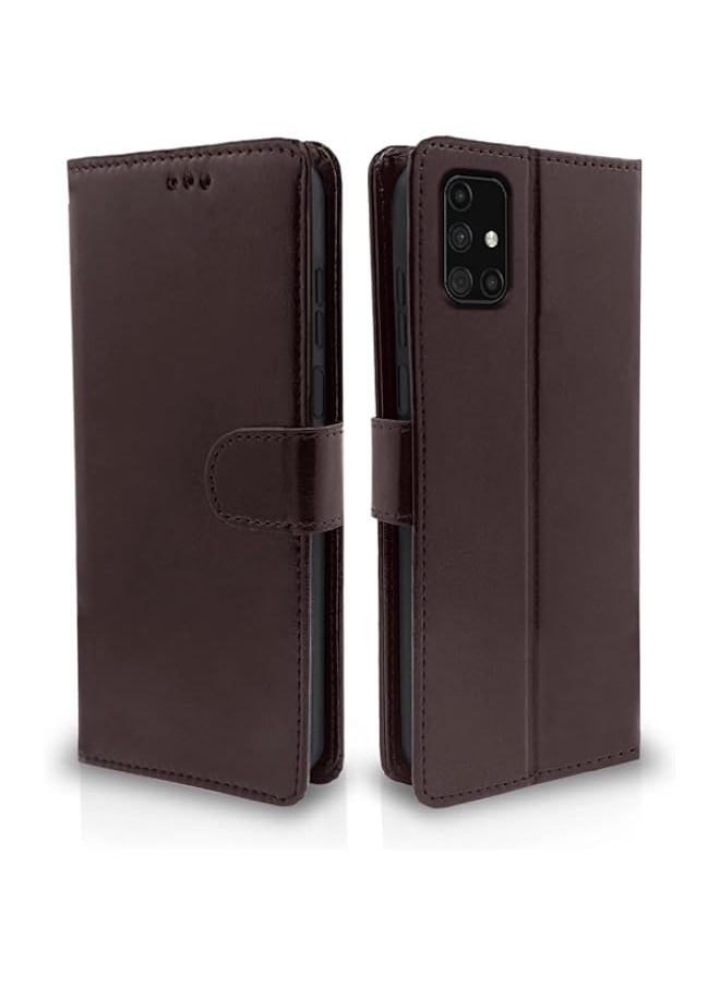 Generic - Samsung Galaxy M31s Flip Case Leather Finish | Inside TPU with Card Pockets | Wallet Stand and Shock Proof | Magnetic Closing | Complete Protection Flip Cover for Samsung Galaxy M31s (Coffee) - Image 1