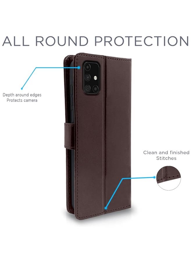 Generic - Samsung Galaxy M31s Flip Case Leather Finish | Inside TPU with Card Pockets | Wallet Stand and Shock Proof | Magnetic Closing | Complete Protection Flip Cover for Samsung Galaxy M31s (Coffee) - Image 1