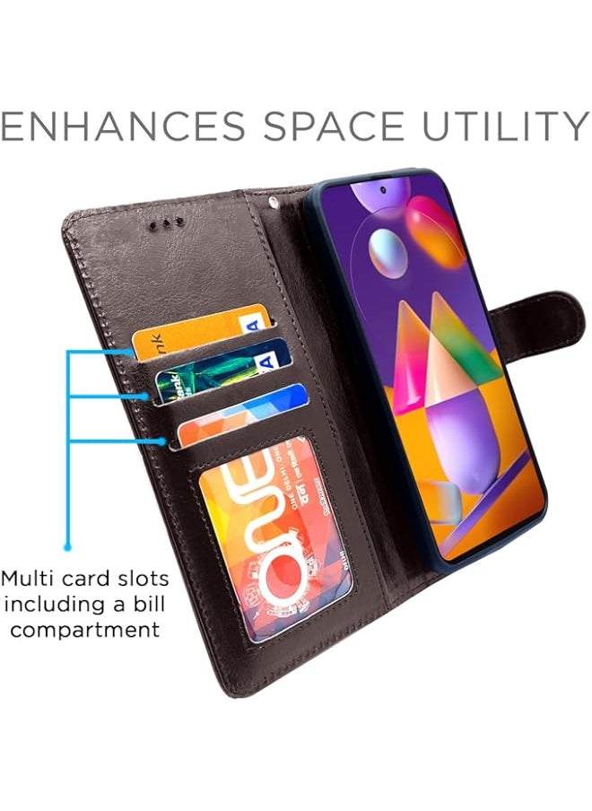 Generic - Samsung Galaxy M31s Flip Case Leather Finish | Inside TPU with Card Pockets | Wallet Stand and Shock Proof | Magnetic Closing | Complete Protection Flip Cover for Samsung Galaxy M31s (Coffee) - Image 1