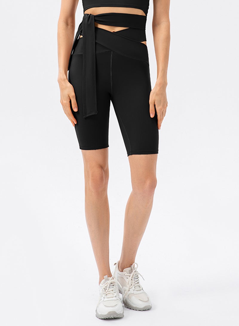 Sharpdo Crossover High-Waisted Yoga Shorts
