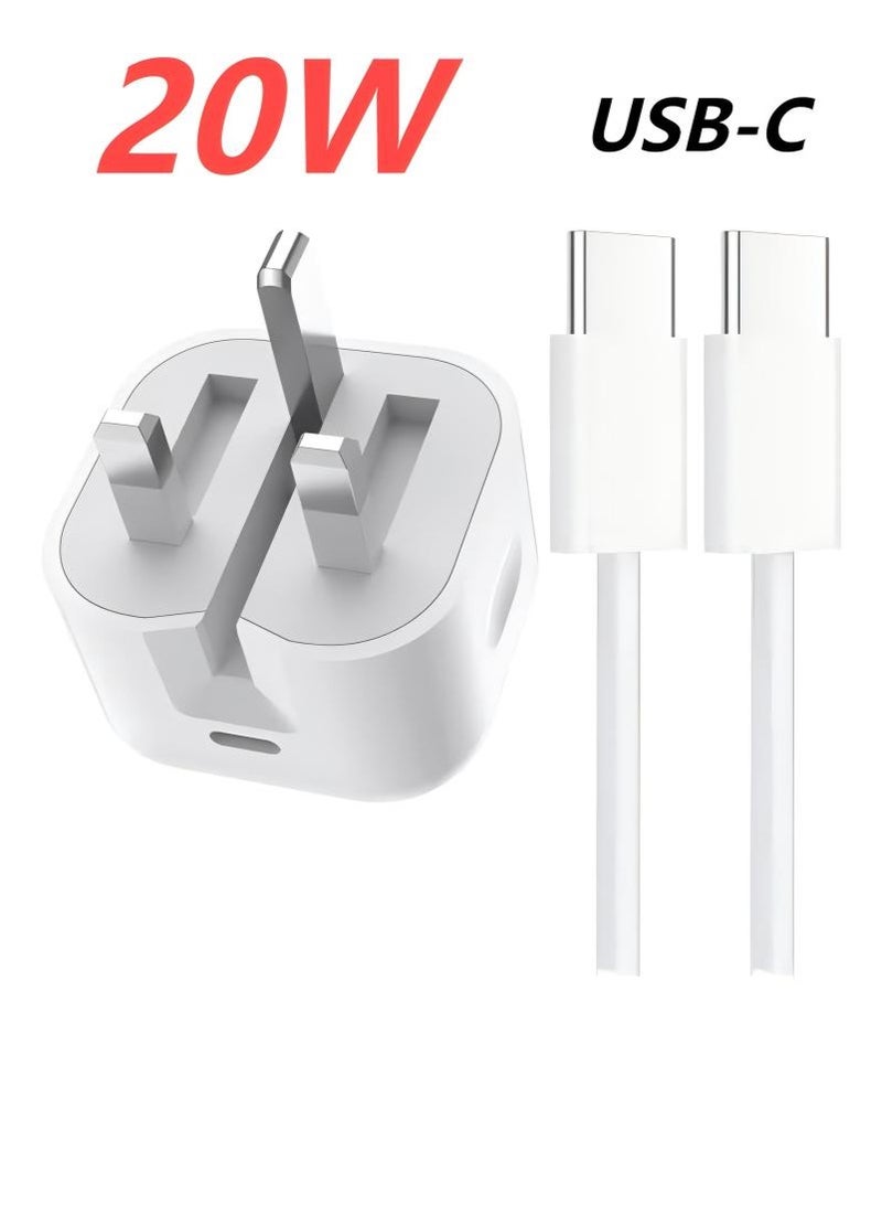20W USB-C Fast Charger with 1M Type-C to C Cable – High-Speed Charging for iPhone 16, 15 Pro Max/15 Pro/15 Plus/15, Samsung S24 & All USB-C Phones & Tablets - Image 1